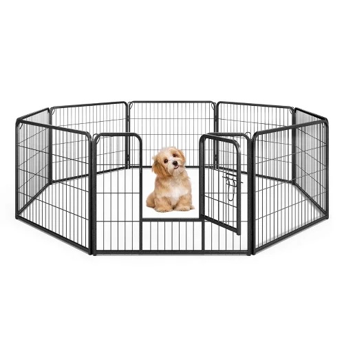 Costway Dog Playpen Indoor Outdoor 8 Panel Height Pet Fence for Puppy w/ Door