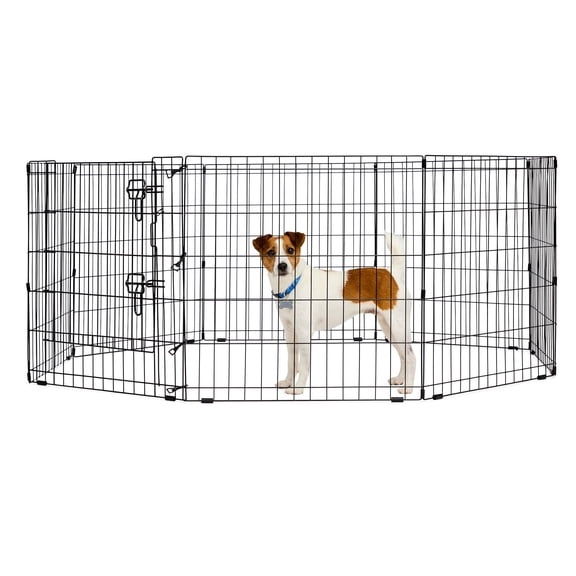 EveryYay Foldable Indoor/Outdoor Pet Exercise Pen Black: With Feet 24" H