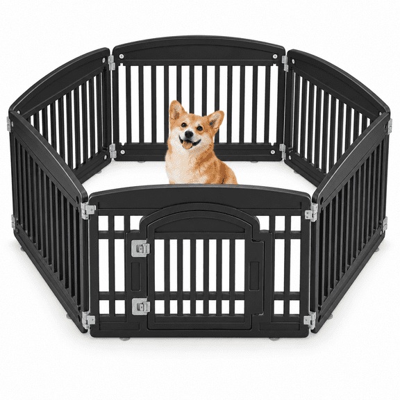 Foldable Dog Playpen Indoor and Outdoor Pet Fence, 6-Panel Portable Puppy Exercise Pen with Door, Sturdy Plastic Pet Enclosure for Small to Medium Dogs, Rabbits, Puppies