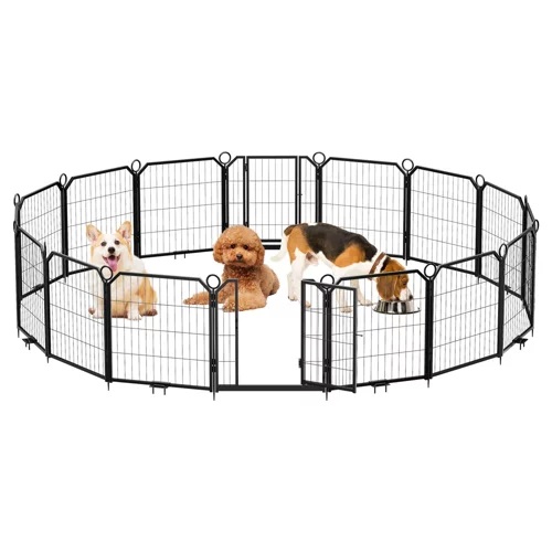 GustoWave 24" Tall Foldable Metal Dog Playpen with Secure Door and Ground Stakes, Indoor/Outdoor Puppy Exercise Pen