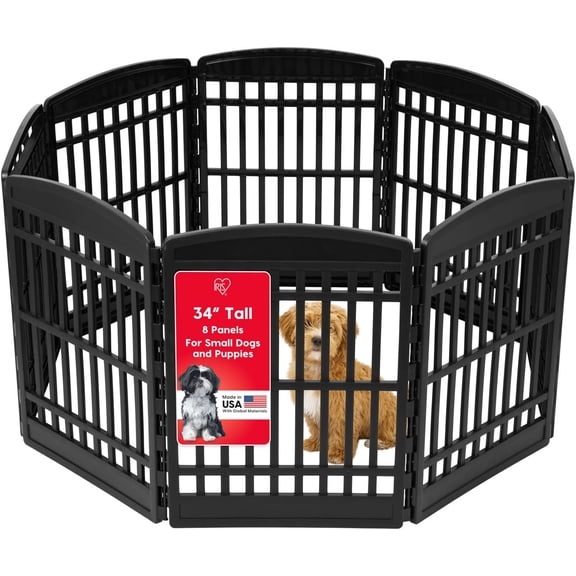 IRIS 34" Exercise 8-Panel Pet Playpen, Dog Playpen, for Medium and Large Dogs, Easy Assemble, Fold It Down