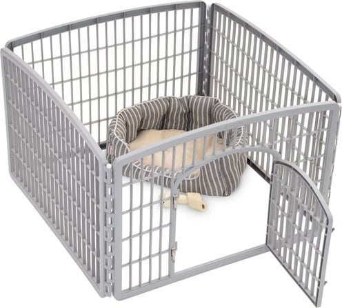 IRIS 4-8 Panel Dog Exercise Playpen with Door, 24-in, Light Gray
