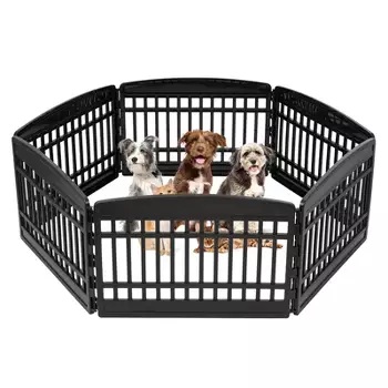 IRIS Dog Playpen, 6-Panel 24" Pet Playpen, Puppy Playpen, Indoor/Outdoor Dog Pen, 60 x 60 x 24, Folding