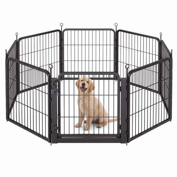 LEDREM 24" Height 8 Panels Heavy Duty Dog Playpen with Door, Indoor & Outdoor Steel Pet Fence,Puppy Exercise Pen