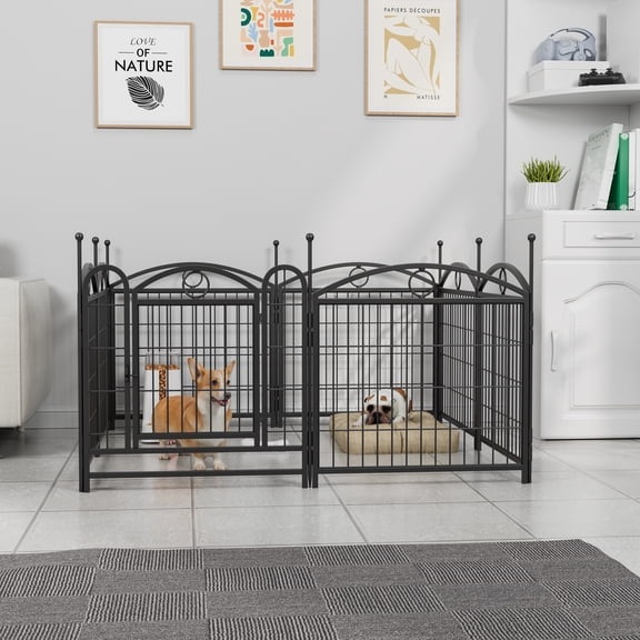 Outdoor Metal Dog Playpen, Powder Coated Anti-Rust Pet Fence, DIY Foldable Dog Exercise Pen with Lockable Door for Yard Garden Indoor, Suitable for Dogs Cats Rabbits