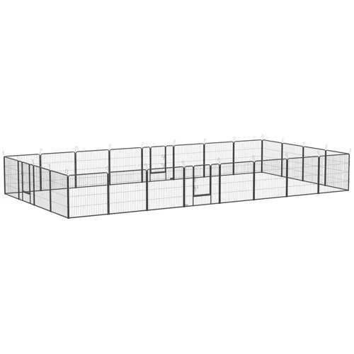 PawHut Dog Playpen for Indoor and Outdoor, 24 Panels Puppy Playpen with Lockable Door, DIY Shape Pet Exercise Fence for Multiple Dogs