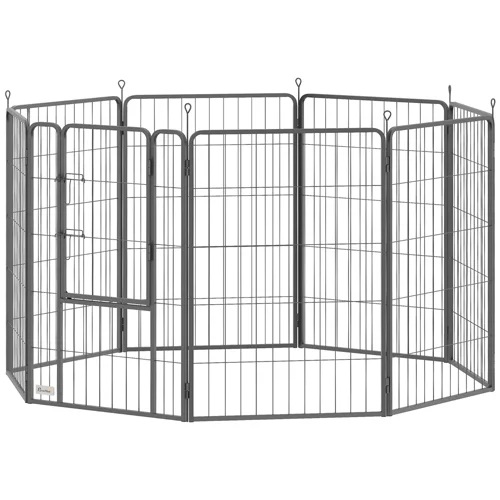 PawHut Heavy Duty Dog Playpen, Metal Pet Fence with 39 Inch Heavy Duty Panels and Door for Medium and Large Dogs