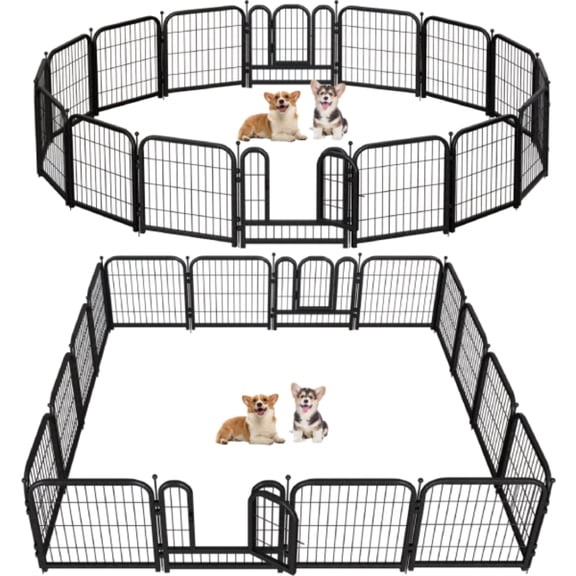 Petorldog 24" Metal Playpen, 16 Panels – Indoor & Outdoor Pet Fence for Yard, RV, Camping | Black/Silver