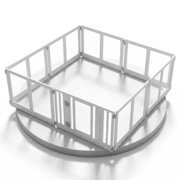 Vebreda 8-Panel Clear Plastic Dog Playpen with Secure Locking Door, Extra-Large See-Through Foldable Pet Pen for Puppies & Small Dogs, Indoor Exercise Fence, Easy-Clean Tool-Free Setup