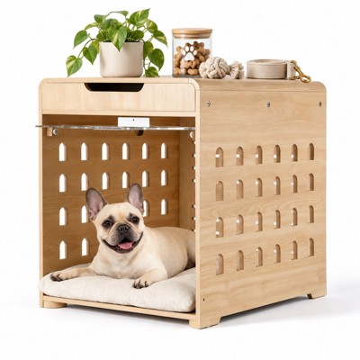Wooden End Table Crate with Lockable Gate