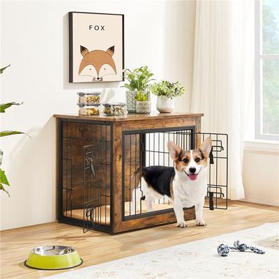 Yaheetech Wooden Dog Crate, Rustic Brown, 27.5 inch